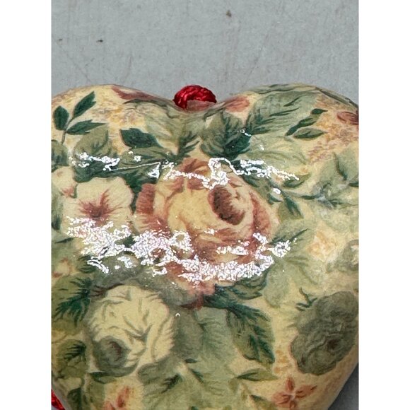 Heart-Shaped Floral Hanging Ornament Red String 3" Used READ - Picture 2 of 4